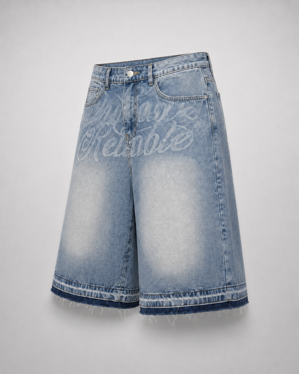 Bermuda Denim Script Wide Leg