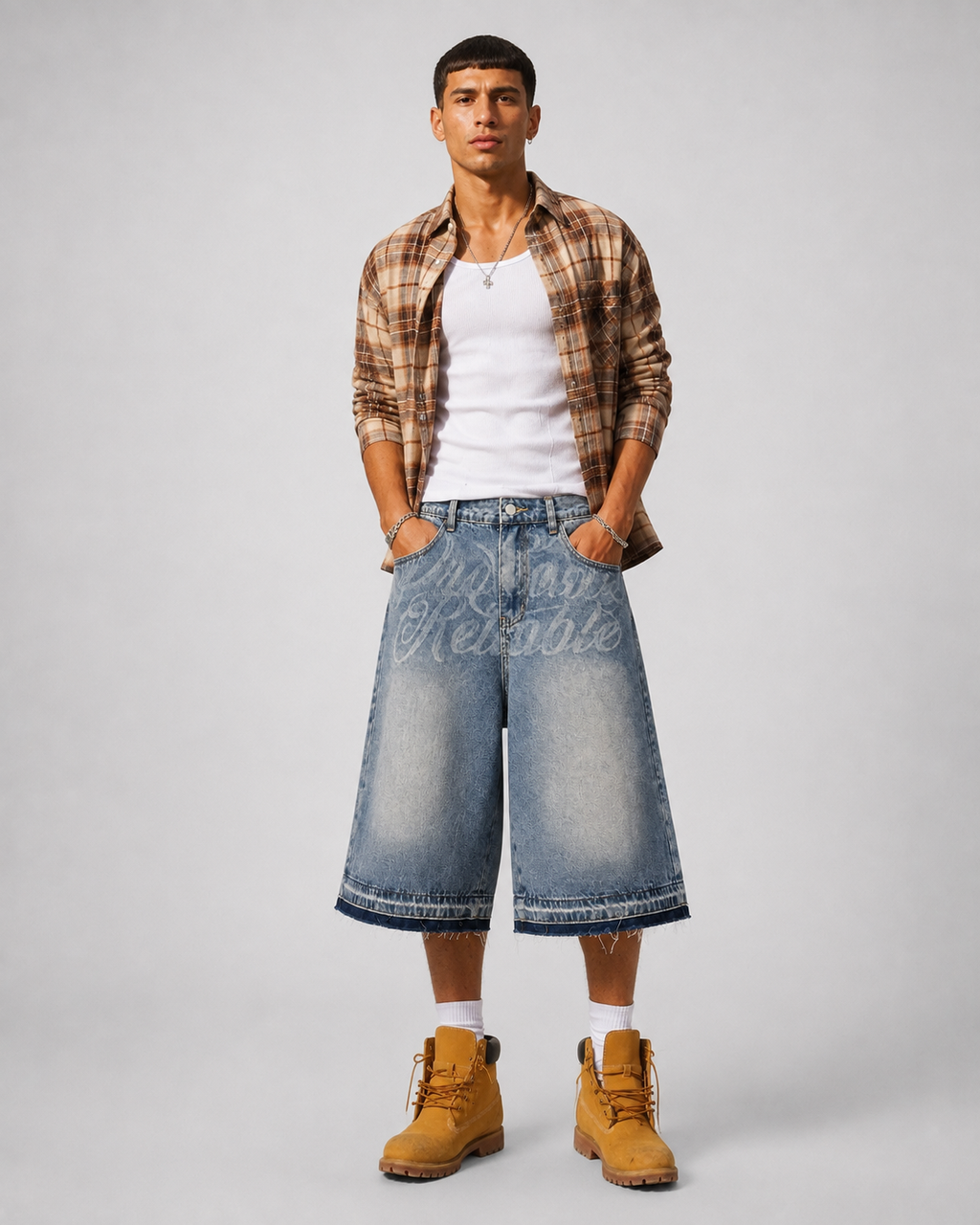 Bermuda Denim Script Wide Leg