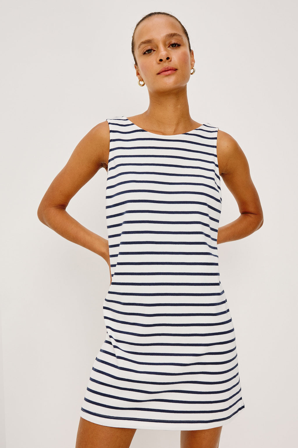 KAYLEE DRESS - IVORY NAVY STRIPE