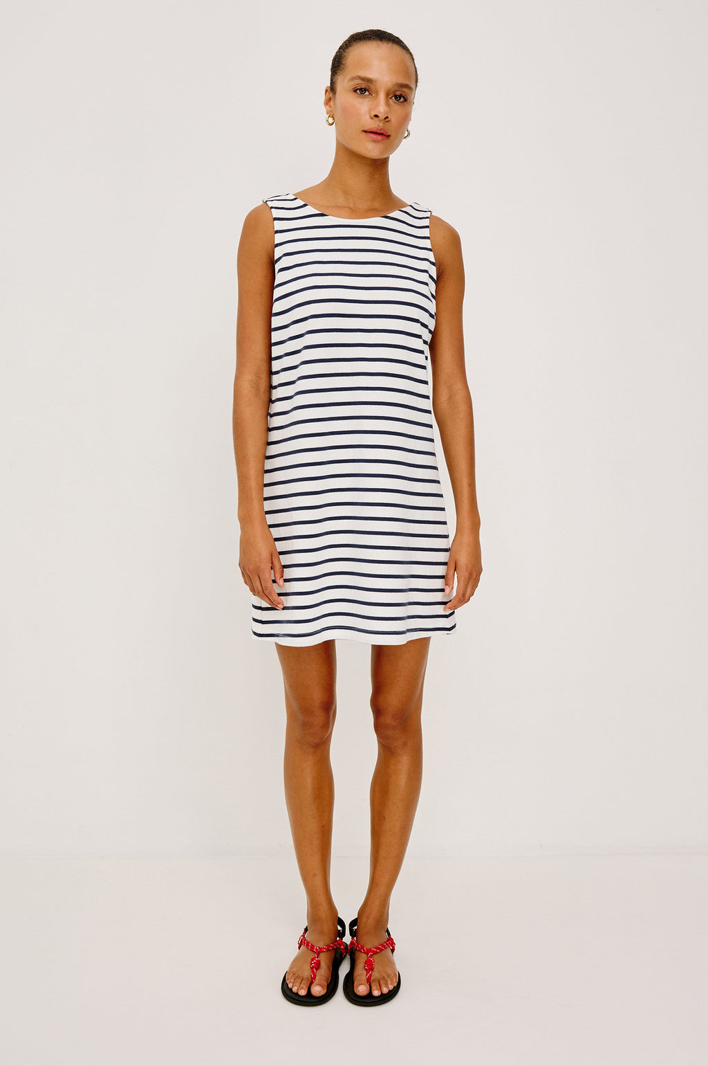 KAYLEE DRESS - IVORY NAVY STRIPE