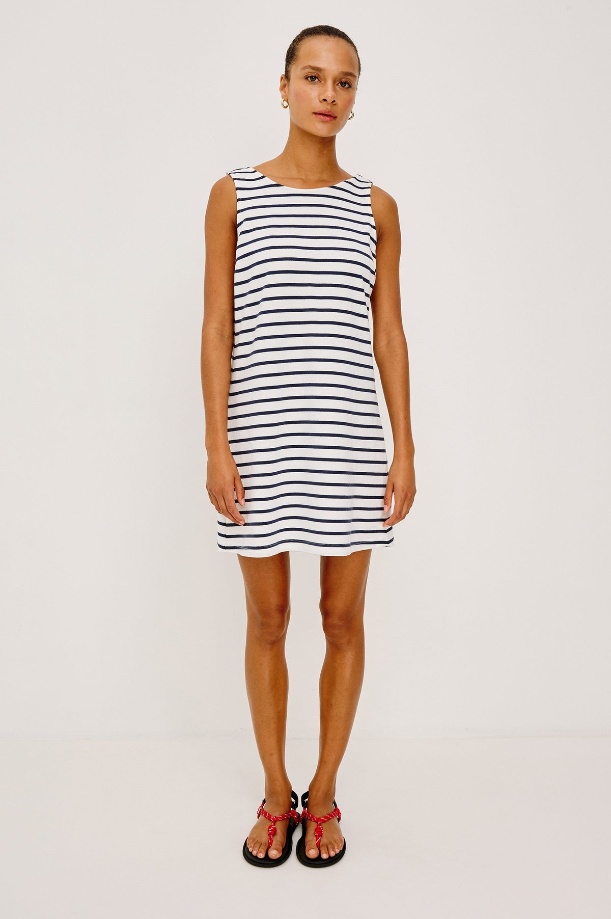KAYLEE DRESS - IVORY NAVY STRIPE