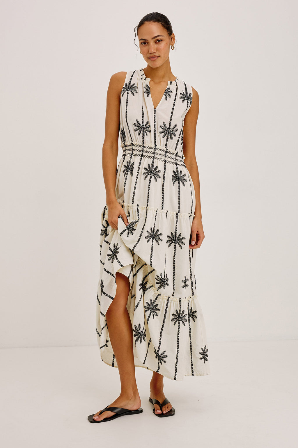 LOULOU DRESS - EMBROIDERED PALMS