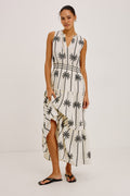 LOULOU DRESS - EMBROIDERED PALMS