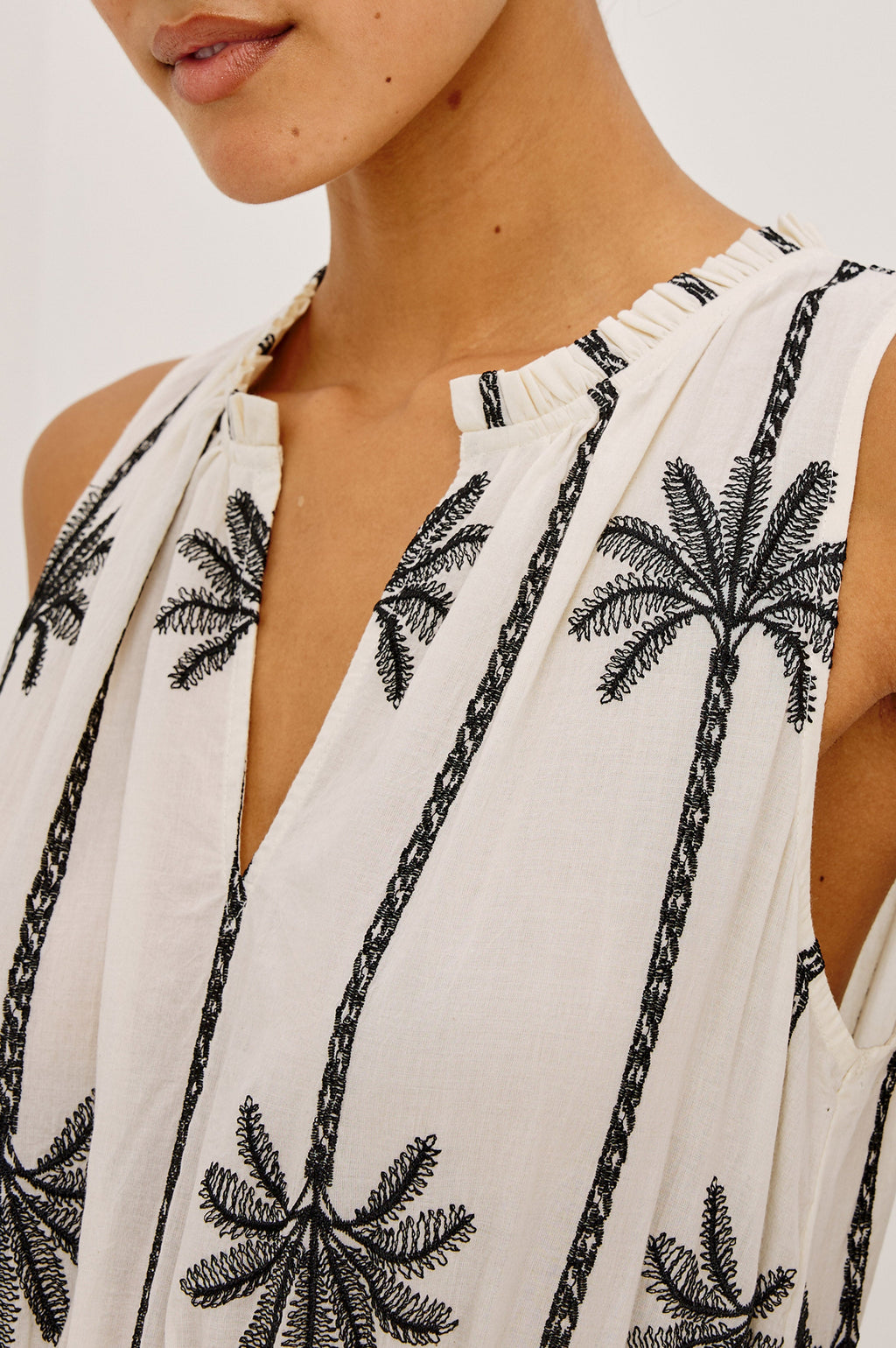 LOULOU DRESS - EMBROIDERED PALMS