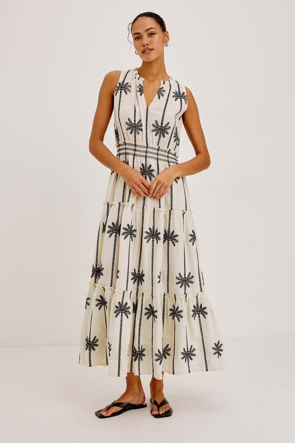 LOULOU DRESS - EMBROIDERED PALMS