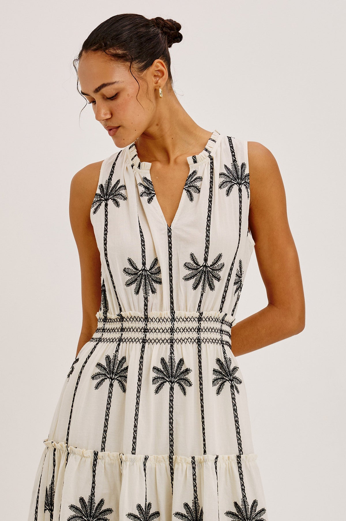 LOULOU DRESS - EMBROIDERED PALMS