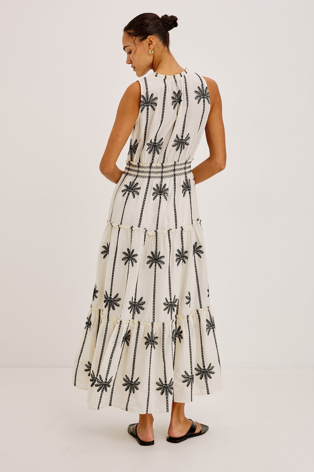 LOULOU DRESS - EMBROIDERED PALMS