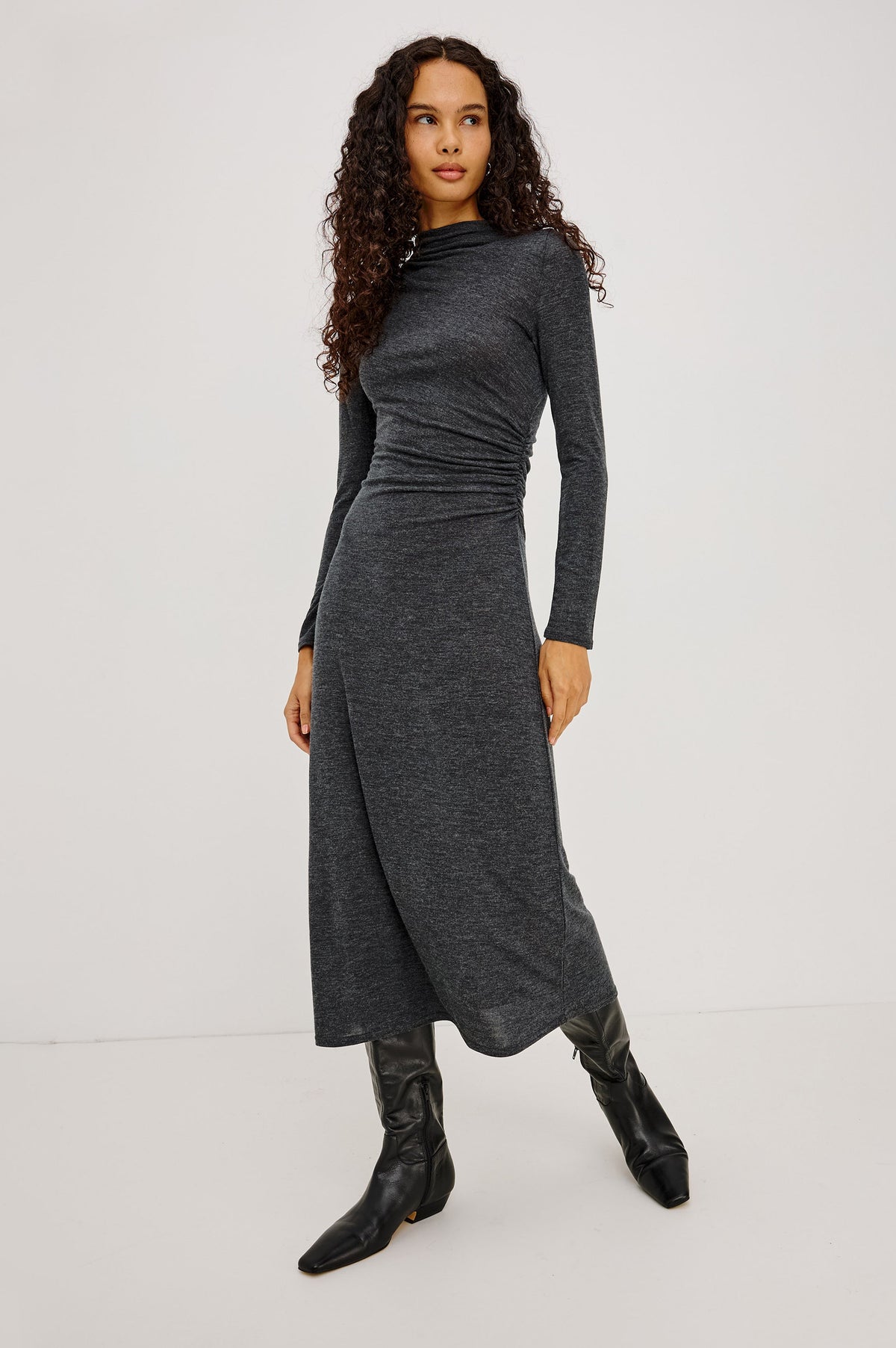 Vestido Margot Drapeado gris carbón - vista frontal