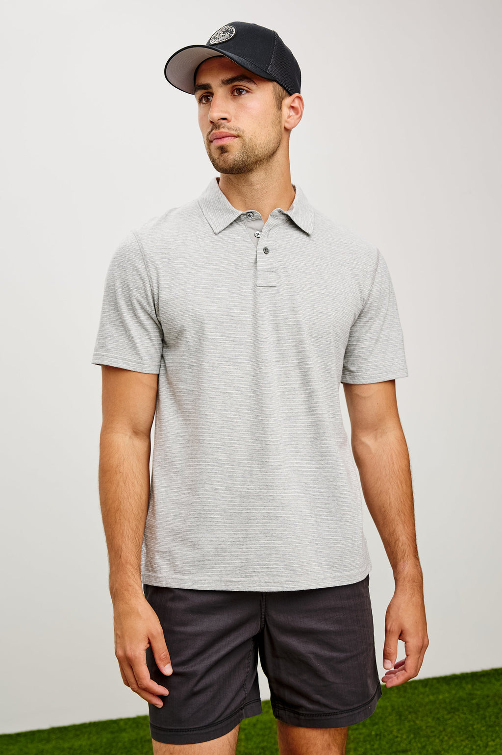 MERCED GOLF POLO SHIRT - HEATHER GREY STRIPE