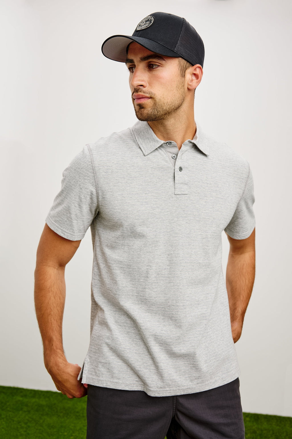 MERCED GOLF POLO SHIRT - HEATHER GREY STRIPE