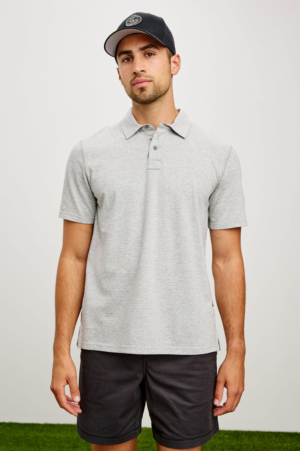 MERCED GOLF POLO SHIRT - HEATHER GREY STRIPE