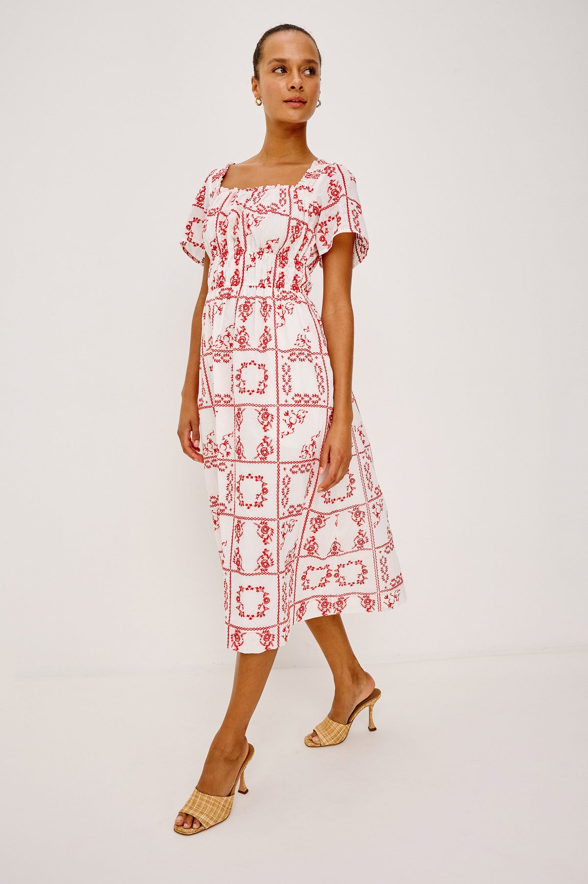 NANETTE DRESS - IVORY RED HANDKERCHIEF