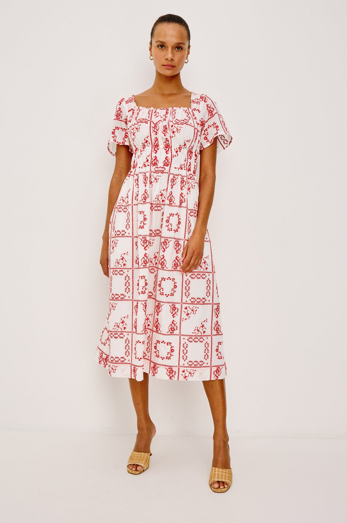 NANETTE DRESS - IVORY RED HANDKERCHIEF