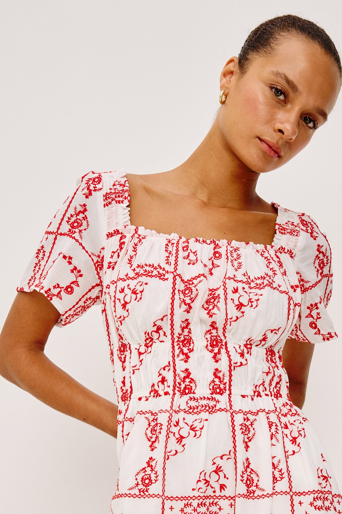 NANETTE DRESS - IVORY RED HANDKERCHIEF