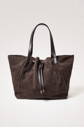 PRATO BUCKET TOTE  - DARK BROWN SUEDE