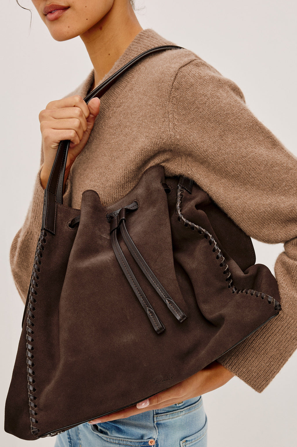 PRATO BUCKET TOTE  - DARK BROWN SUEDE