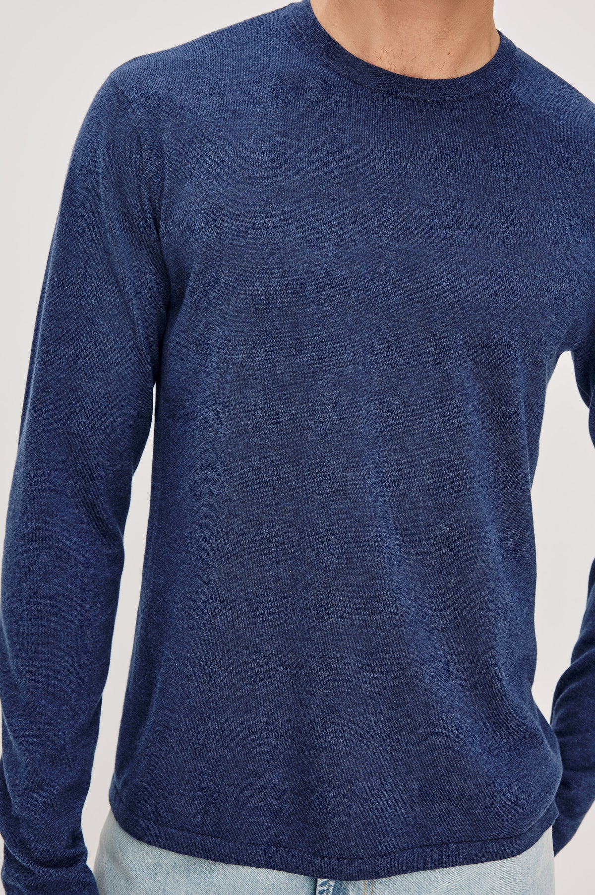 QUENTIN COTTON CASHMERE LONG SLEEVE TEE - HEATHER BLUE