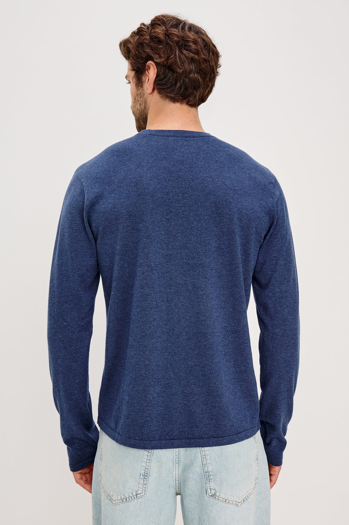 QUENTIN COTTON CASHMERE LONG SLEEVE TEE - HEATHER BLUE