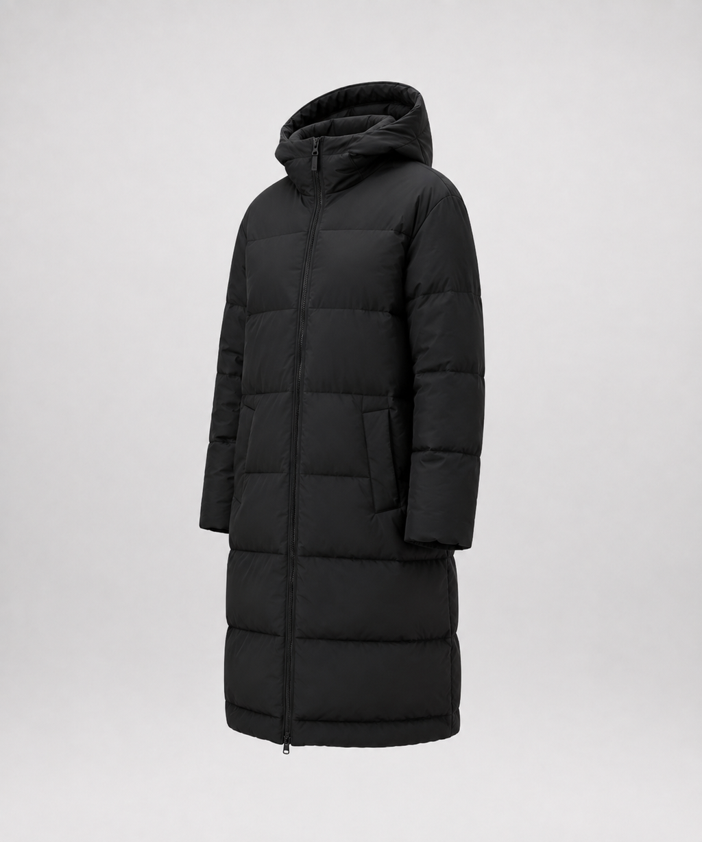Abrigo Puffer Largo VRS STYLE, vista de producto a 45 grados