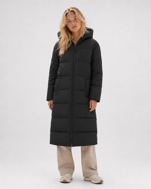 Abrigo puffer largo negro con capucha para mujer VRS STYLE