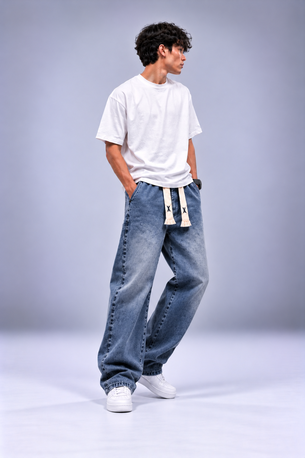 Pantalón vaquero Akatsuki azul modelo frontal
