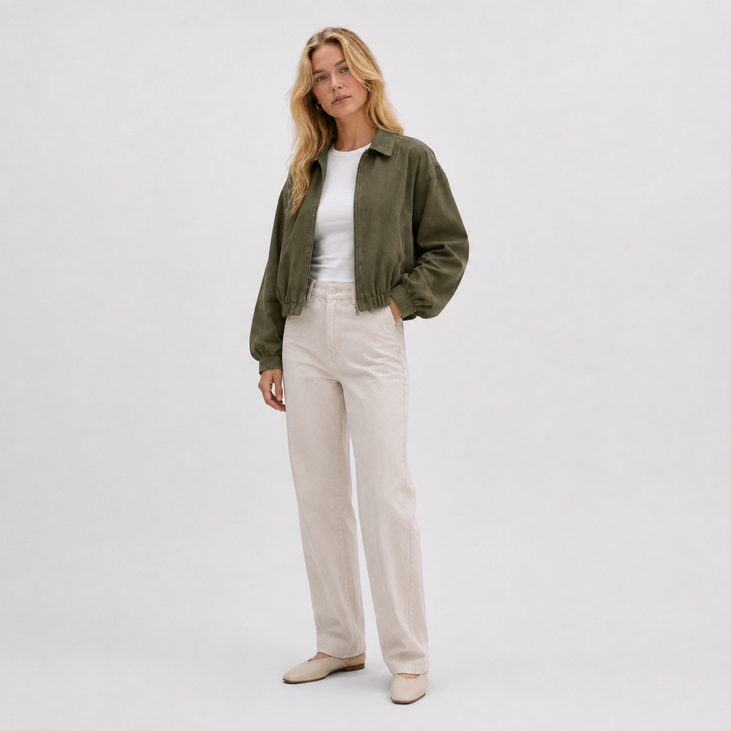 Bomber Collar Olive - vista tres cuartos