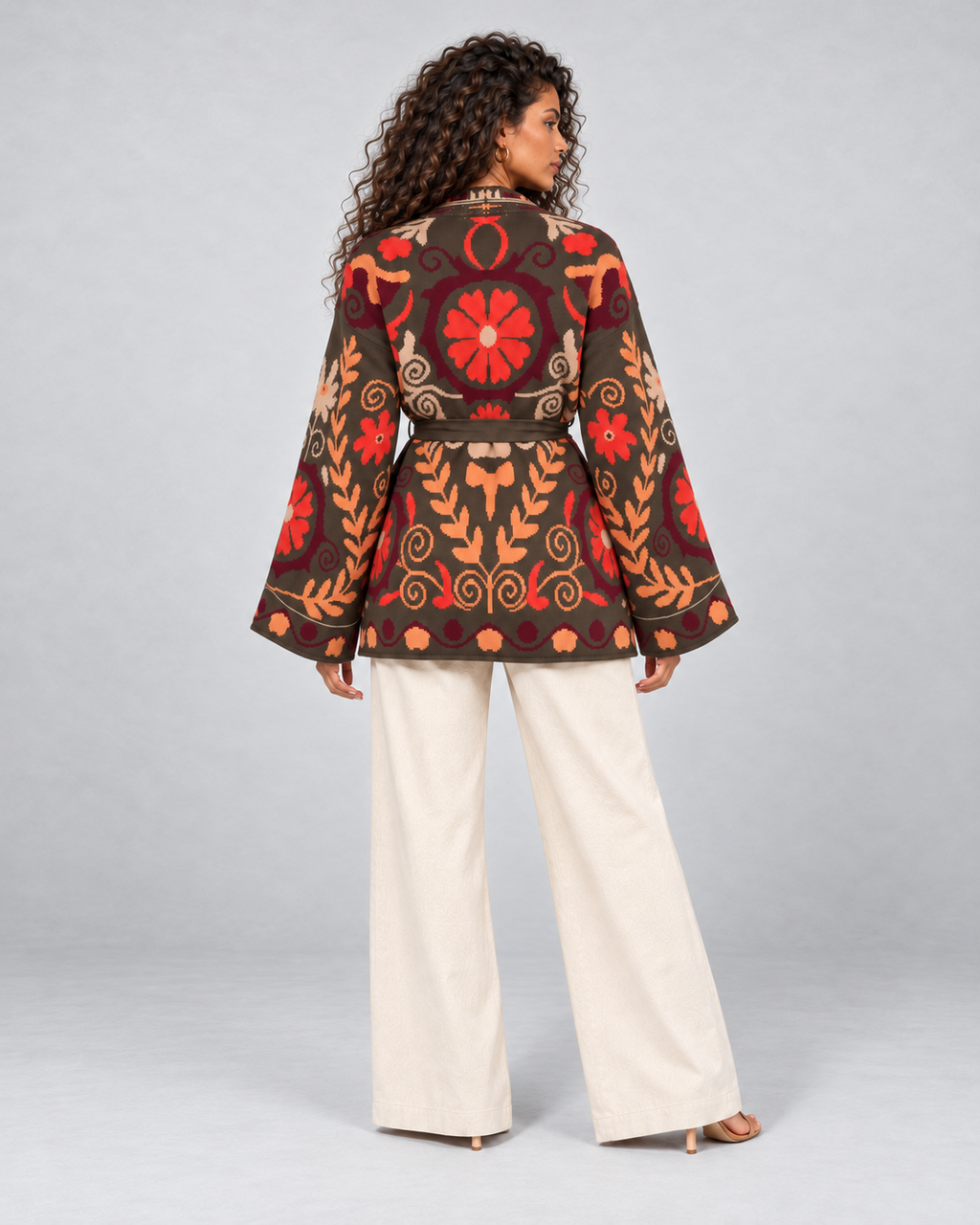 Cárdigan Jacquard Siena, vista trasera natural y estampado floral