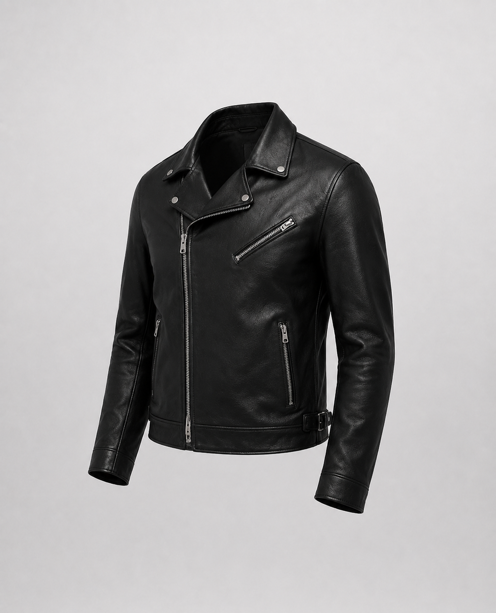 Cazadora Biker de Piel VRS STYLE, vista de producto a 45 grados