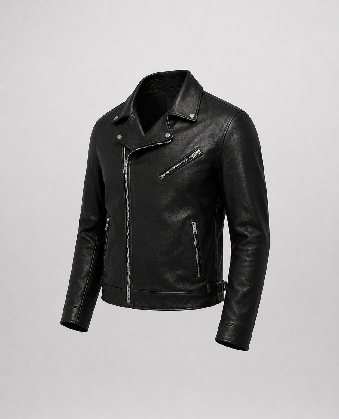 Cazadora Biker de Piel VRS STYLE, vista de producto a 45 grados