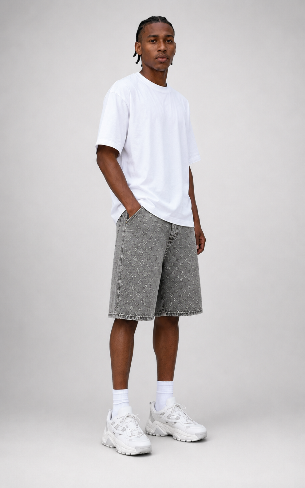 Embossed Denim Shorts