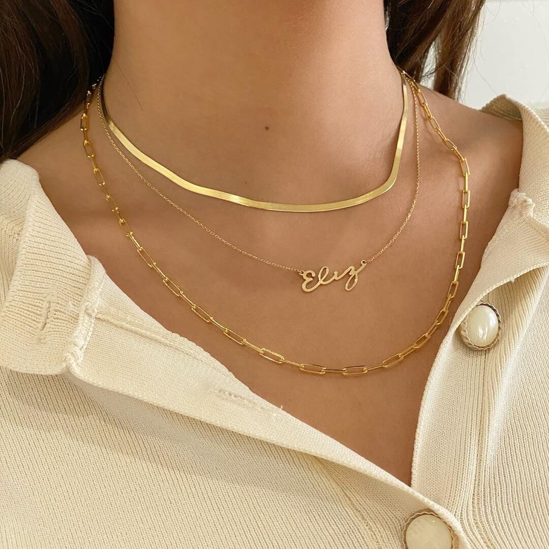 Collar de Cadena Serpiente Plana