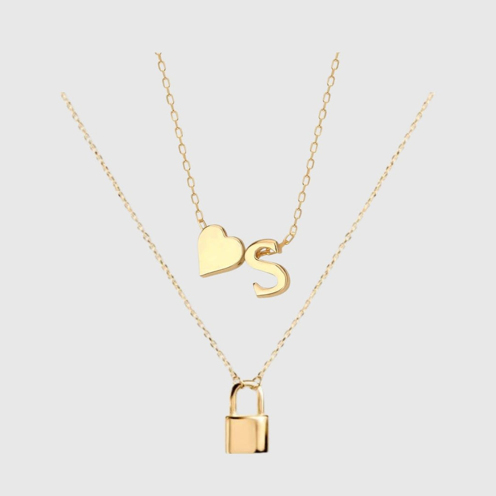 Set de Dos Collares Corazón con Inicial y Candado