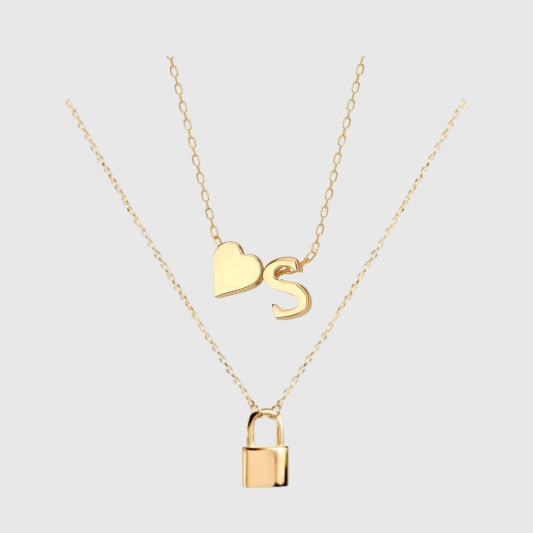 Set de Dos Collares Corazón con Inicial y Candado