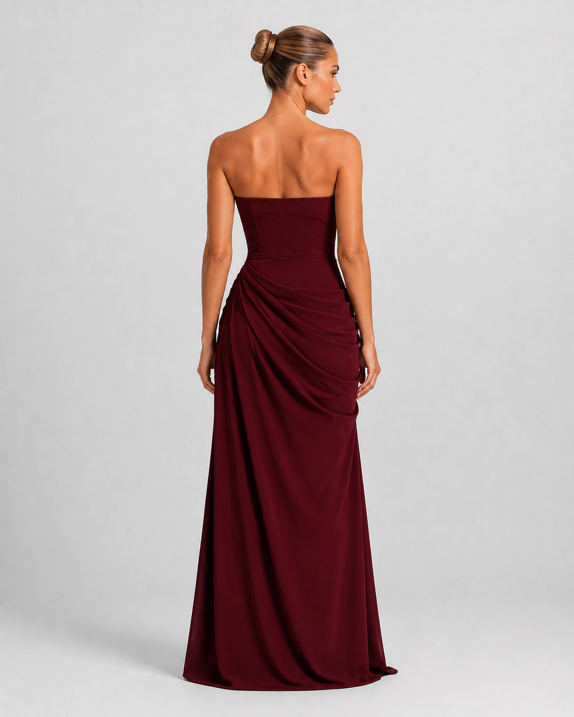 Vestido Santorini Drape burdeos - modelo VRS 5 espalda