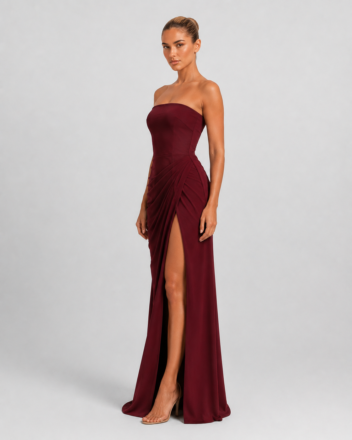 Vestido Santorini Drape burdeos - modelo VRS 5 lateral