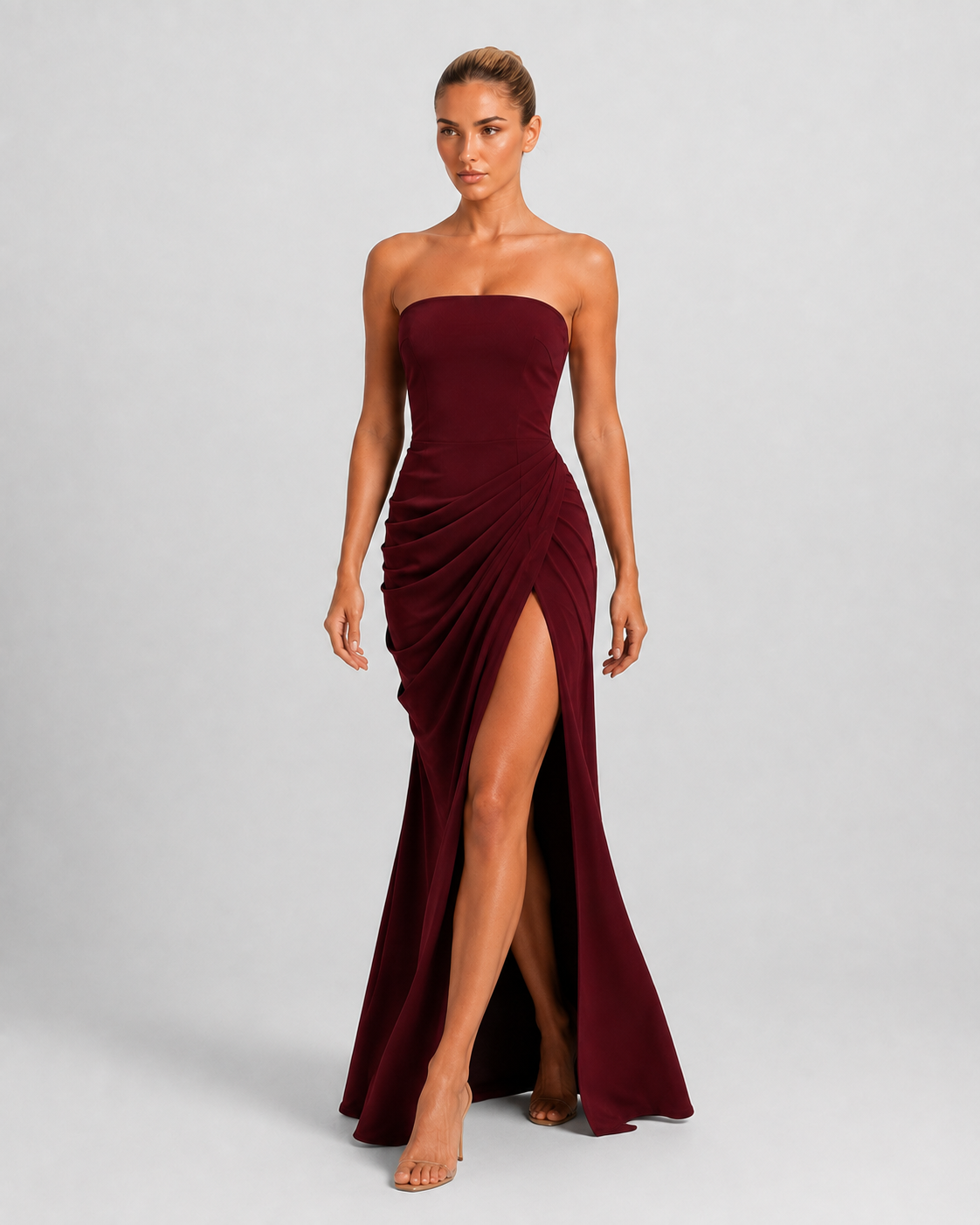 Vestido Santorini Drape burdeos - modelo VRS 5 movimiento