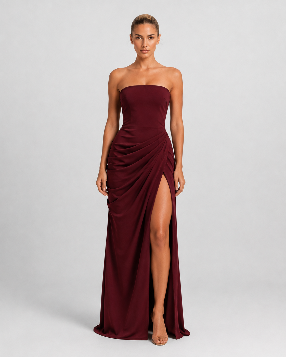 Vestido Santorini Drape burdeos - modelo VRS 5 frontal