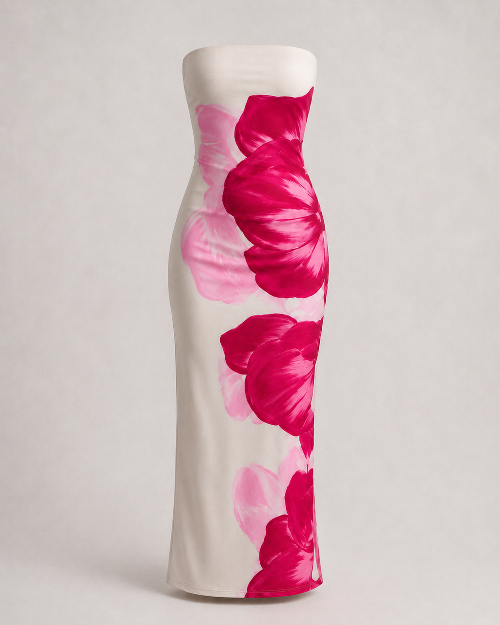 Vestido Floral Strapless - detalle de tejido y estampado