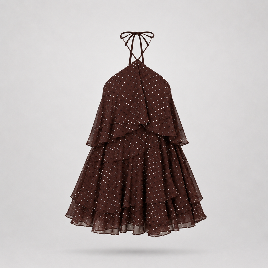 Vestido Halter Dots marrón chocolate - prenda completa