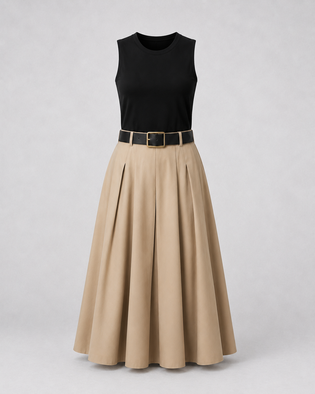 Vestido Midi Belted - detalle de cinturón y pliegues
