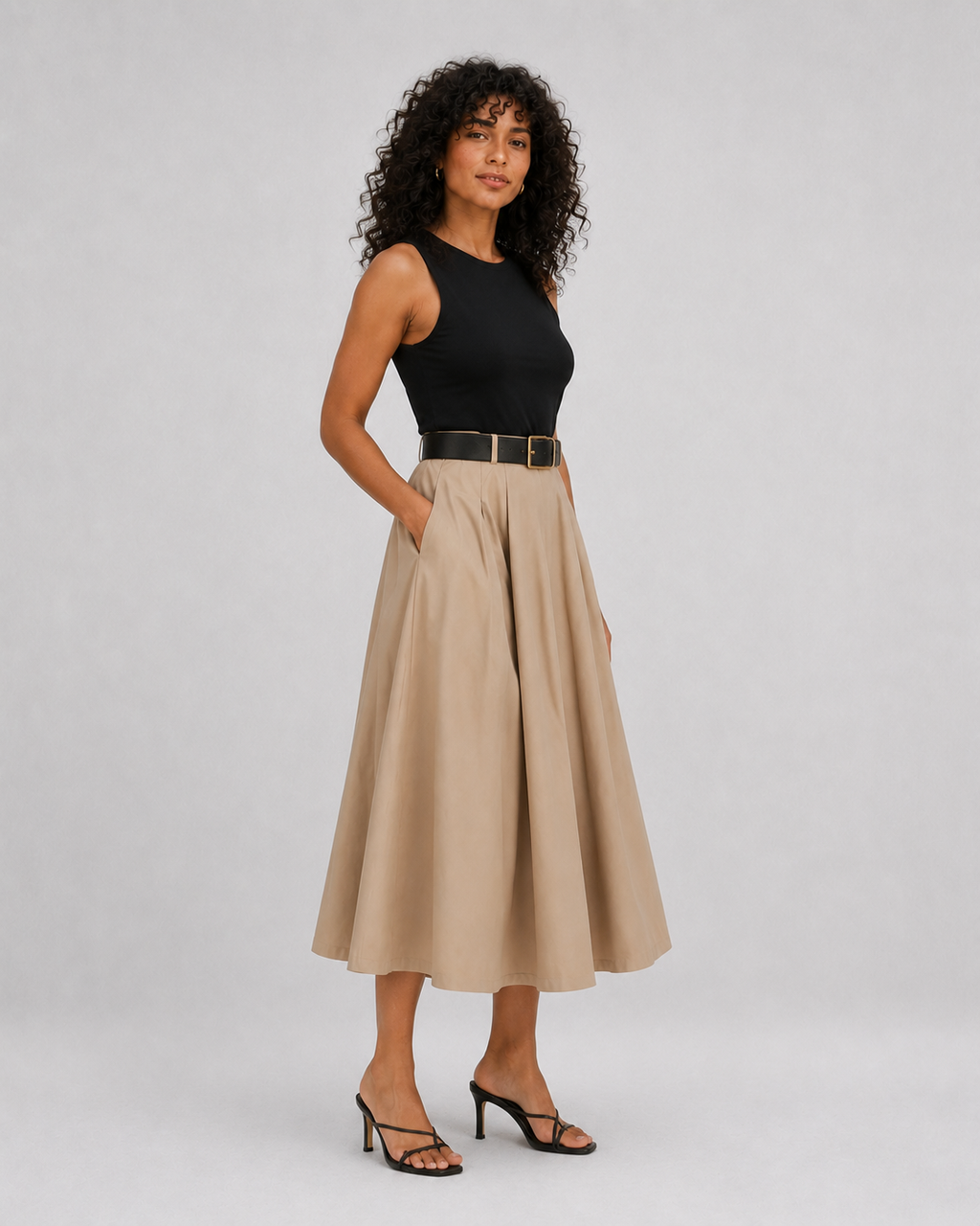 Vestido Midi Belted modelo 3 - vista lateral y bolsillo