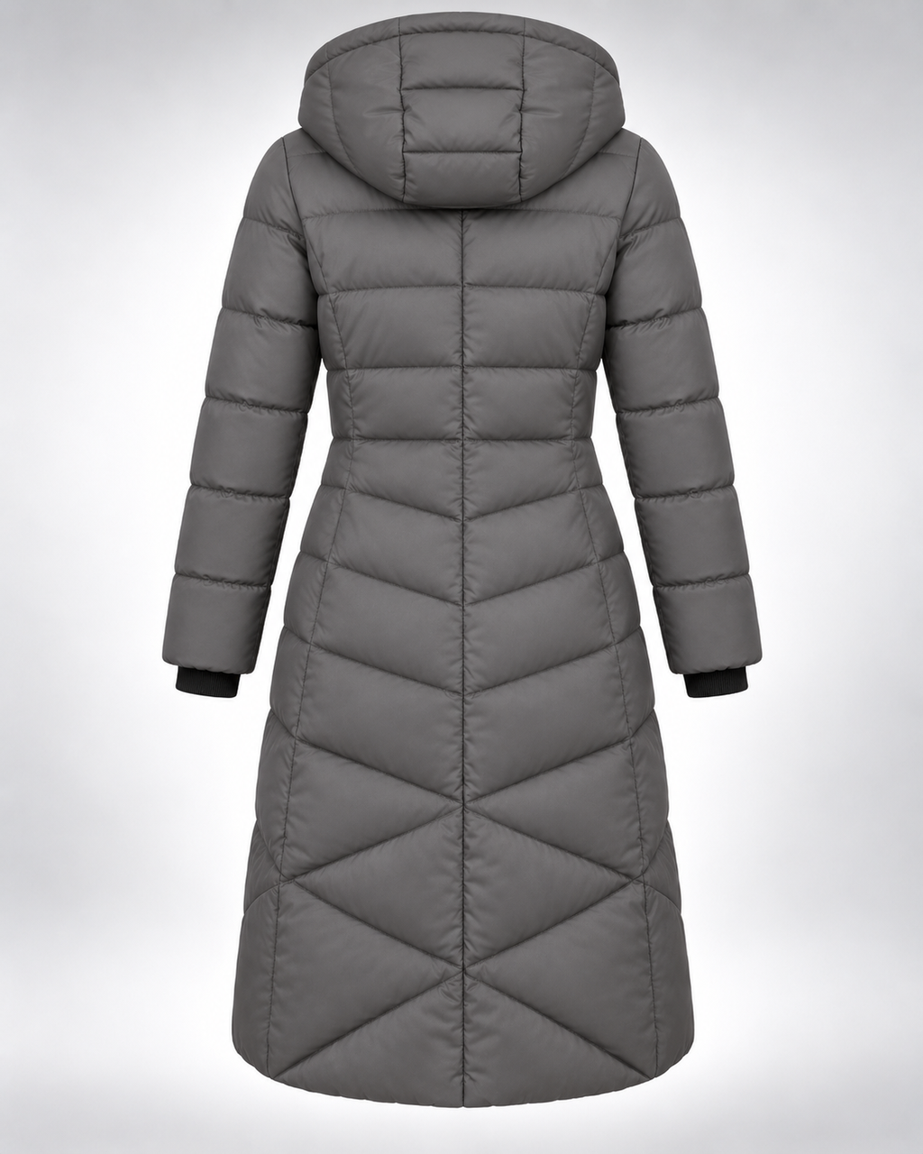 Abrigo Verona Long Puffer gris, espalda