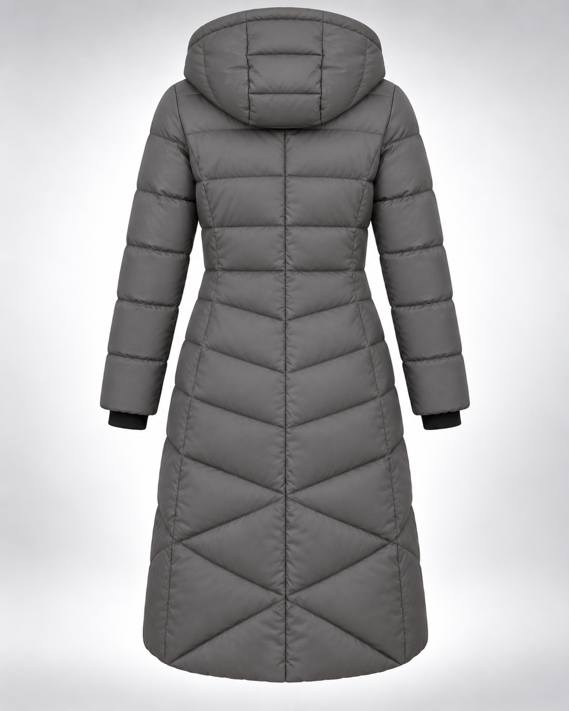 Abrigo Verona Long Puffer gris, espalda
