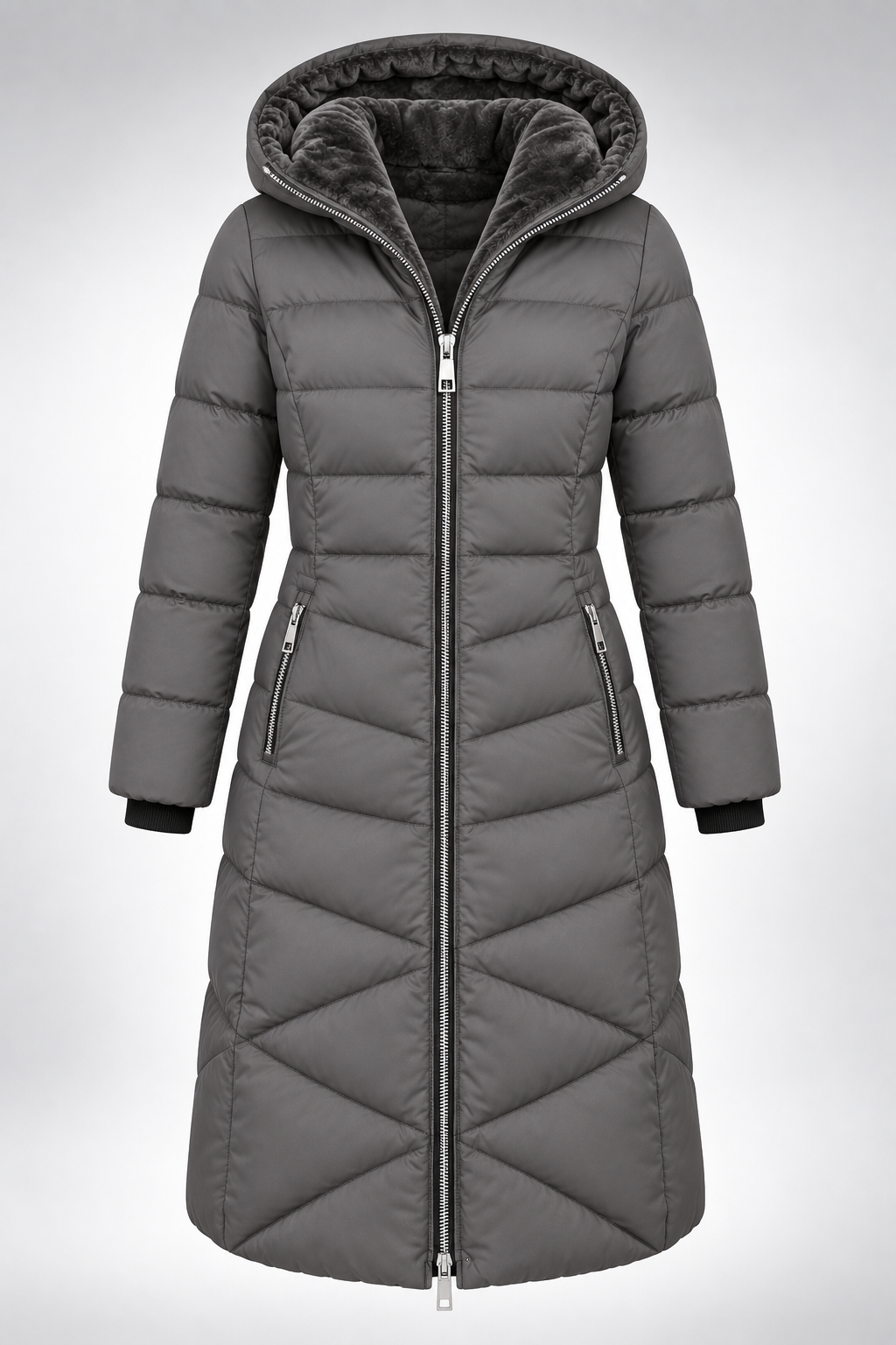 Abrigo Verona Long Puffer gris, frontal