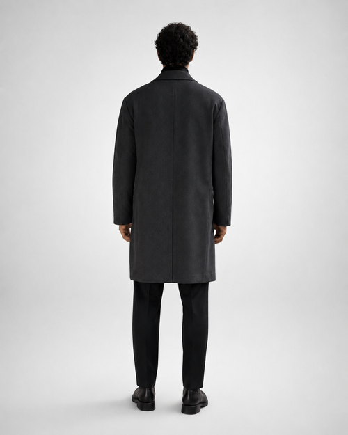 Abrigo largo de solapas gris oscuro con modelo oficial, espalda — VRS STYLE