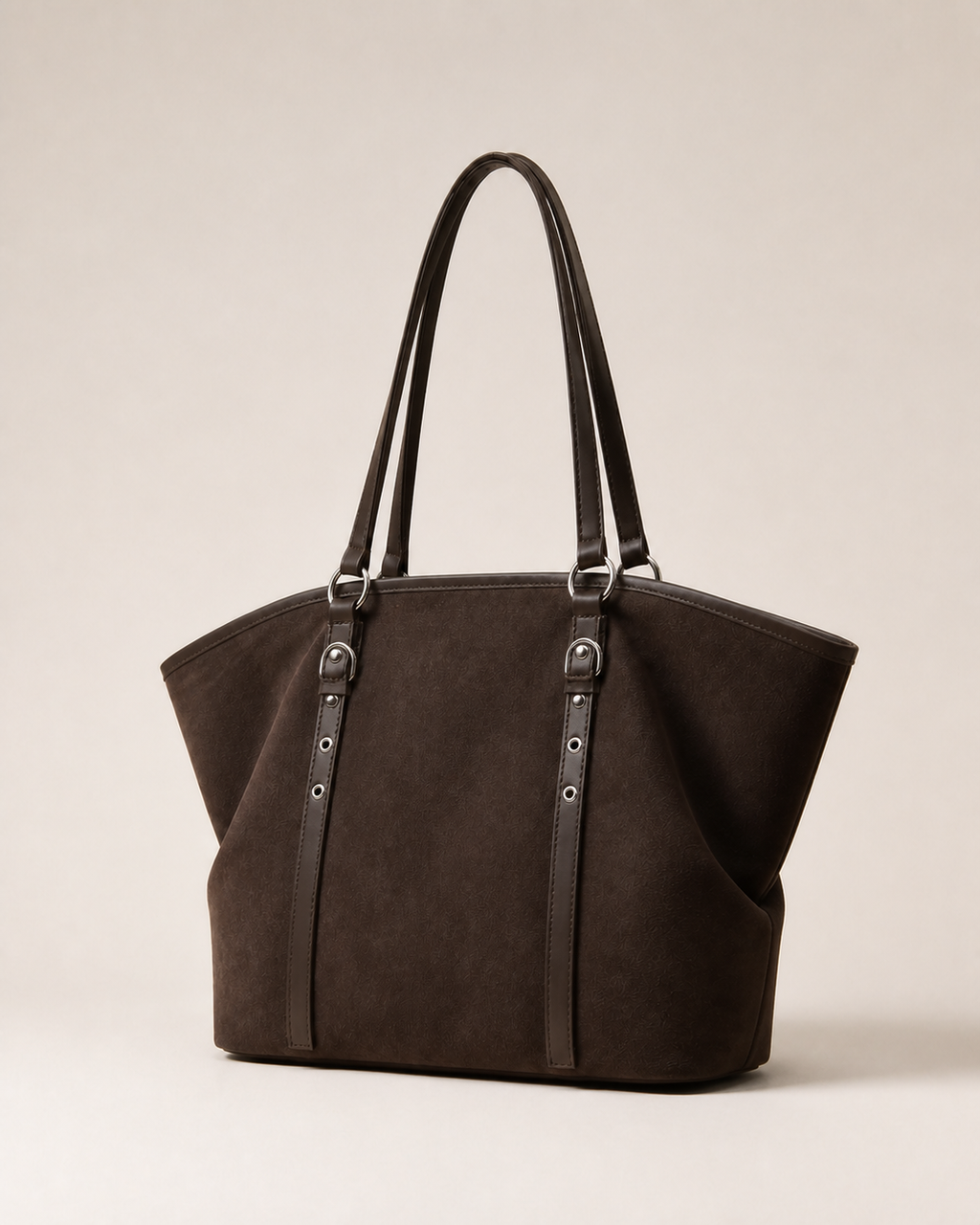 Bolso Tote Efecto Ante con Correas VRS STYLE — tres cuartos