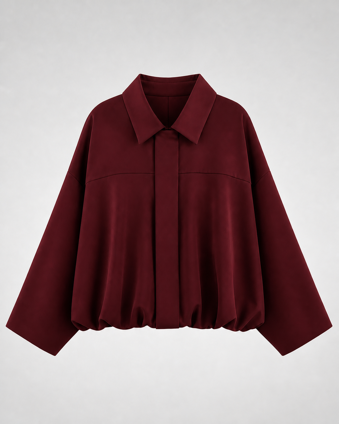 Chaqueta Bomber de Corte Amplio · burdeos · prenda frontal