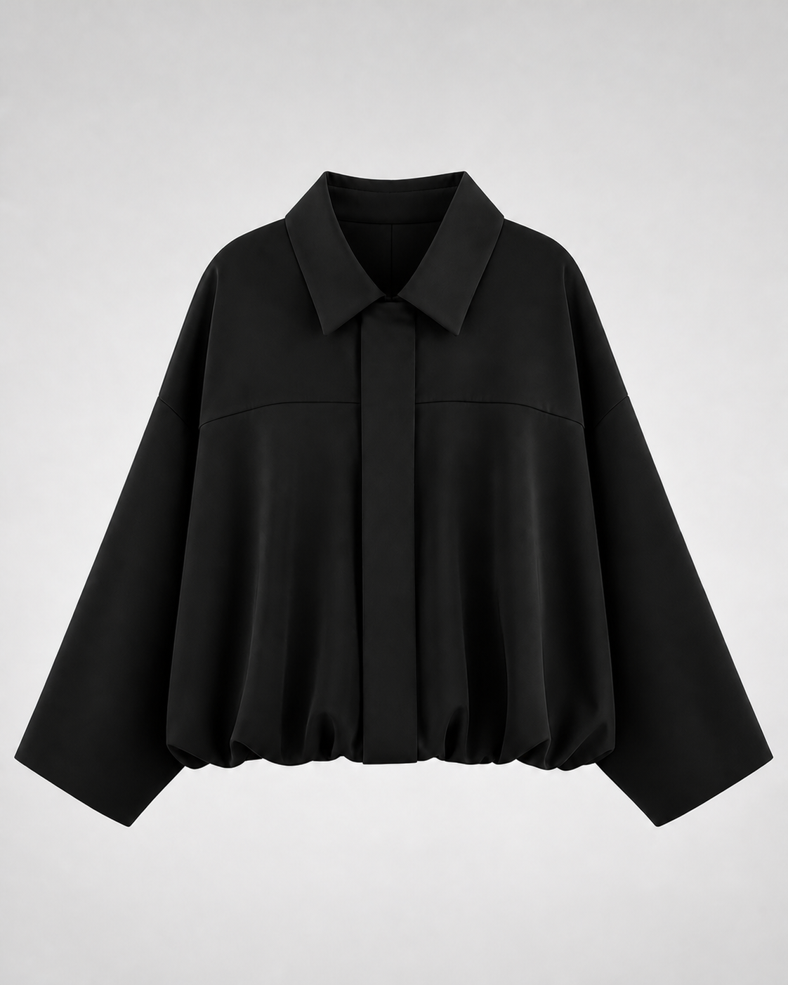 Chaqueta Bomber de Corte Amplio · negro · prenda frontal