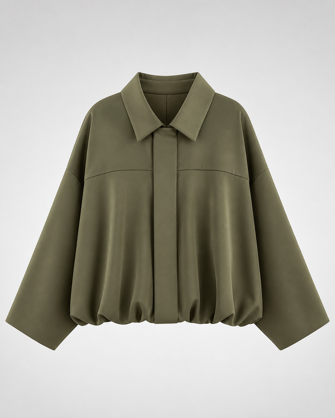 Chaqueta Bomber de Corte Amplio · verde oliva · prenda frontal