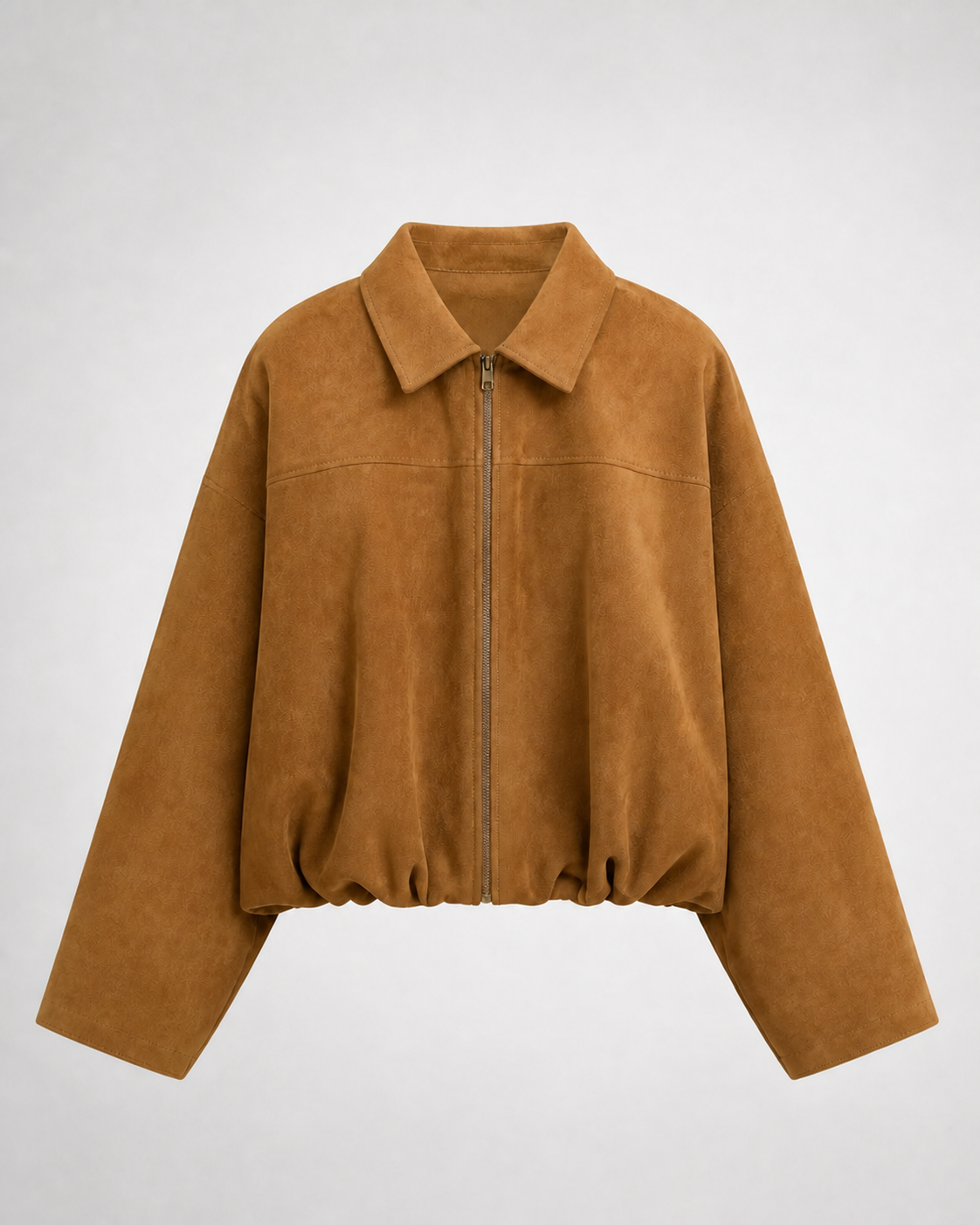 Chaqueta Bomber Efecto Ante · camel · prenda frontal